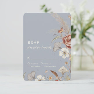 Tarjeta De Confirmación De Asistencia Boda floral silvestre seca BOHO azul polvoriento
