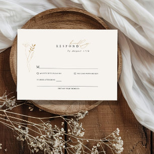 Tarjeta De Confirmación De Asistencia Boda floral simple de oro boho
