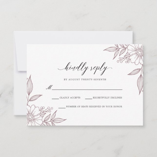 Tarjeta De Confirmación De Asistencia Boda floral simple y delgado Mauve (Anverso)