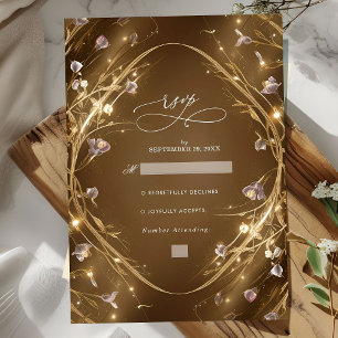 Tarjeta De Confirmación De Asistencia Boda floral Sparkly Golden Glam