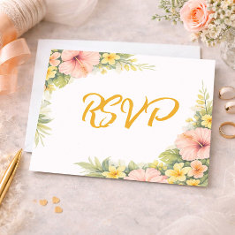 Tarjeta De Confirmación De Asistencia Boda floral tropical Blush Hibiscus Jardín