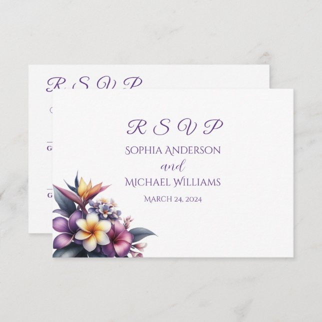 Tarjeta De Confirmación De Asistencia Boda-Floral Tropical-RSVP-Postcard (Anverso / Reverso)