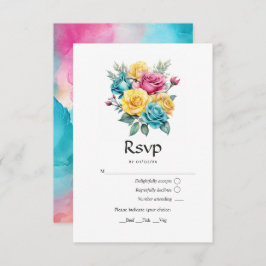 Tarjeta De Confirmación De Asistencia Boda floral turquesa, amarilla y rosa
