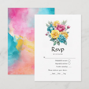 Tarjeta De Confirmación De Asistencia Boda floral turquesa, amarilla y rosa