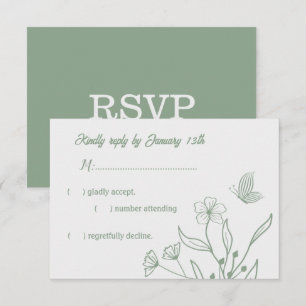 Tarjeta De Confirmación De Asistencia Boda floral verde de salvia elegante romántica