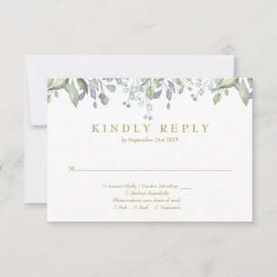 Tarjeta De Confirmación De Asistencia Boda Floral Verde Lila Dorado