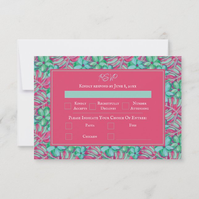 Tarjeta De Confirmación De Asistencia Boda floral verde y rosa tropical (Reverso)