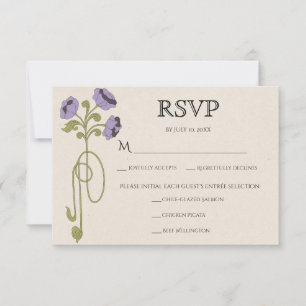 Tarjeta De Confirmación De Asistencia Boda floral vintage de arte nuevo lila púrpura