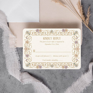 Tarjeta De Confirmación De Asistencia Boda floral vintage elegante de resurgimiento roco