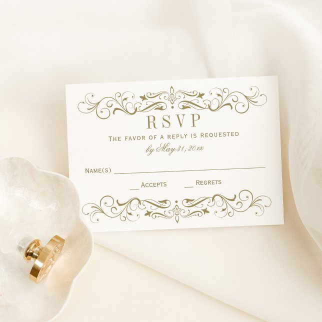 Tarjeta De Confirmación De Asistencia Boda floreciente de oro antiguo de época (Subido por el creador)