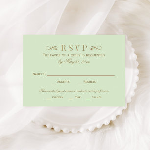 Tarjeta De Confirmación De Asistencia Boda floreciente del oro verde y antiguo de la épo