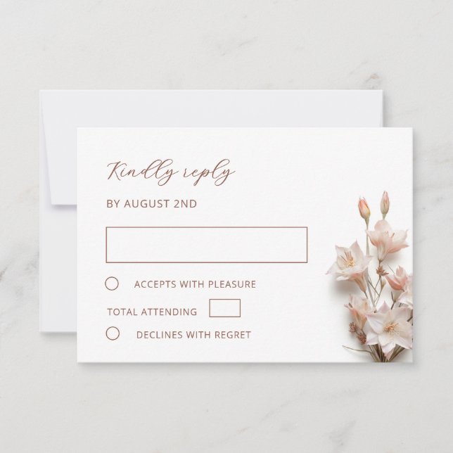 Tarjeta De Confirmación De Asistencia Boda Flores Boho 3D Rubor (Anverso)