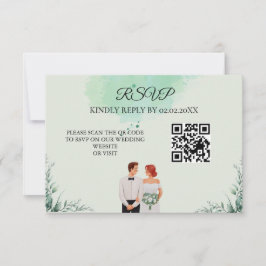 Tarjeta De Confirmación De Asistencia Boda fluida con acuarela verde personalizada