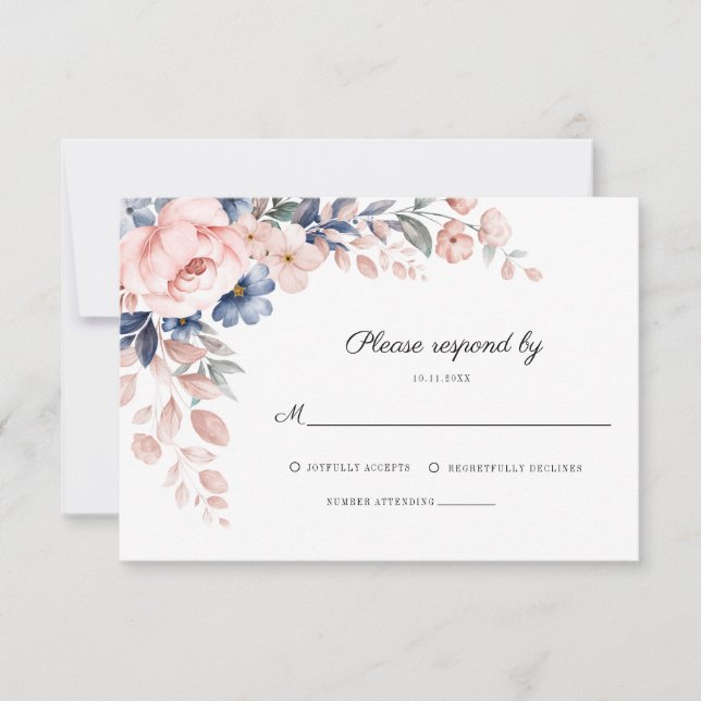 Tarjeta De Confirmación De Asistencia Boda Foliage Botánico De Flor Rosa (Anverso)