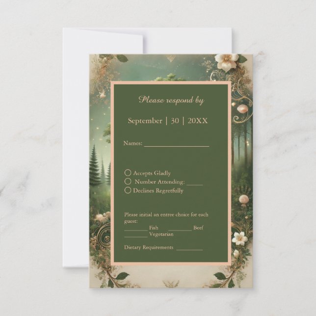 Tarjeta De Confirmación De Asistencia boda Forestal Medieval Verde (Anverso)