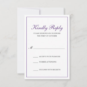 Tarjeta De Confirmación De Asistencia Boda formal clásico Royal Purple