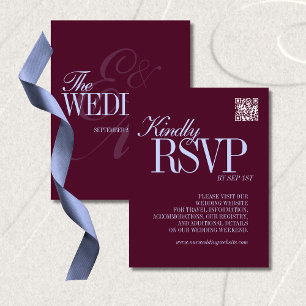 Tarjeta De Confirmación De Asistencia Boda Formal de Código QR de Ciruela y Periwinkle d