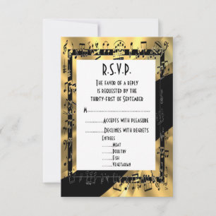 Tarjeta De Confirmación De Asistencia Boda formal de color negro y oro R.S.V.P