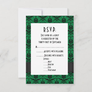 Tarjeta De Confirmación De Asistencia Boda formal de damasco verde y negro R.S.V.P