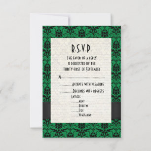 Tarjeta De Confirmación De Asistencia Boda formal de damasco verde y negro R.S.V.P