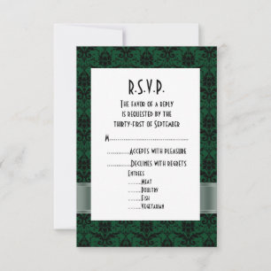 Tarjeta De Confirmación De Asistencia Boda formal de damasco verde y negro R.S.V.P