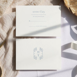 Tarjeta De Confirmación De Asistencia Boda formal de monograma azul oscuro y elegante