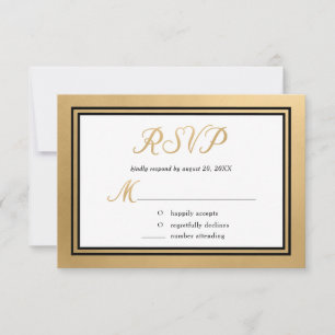 Tarjeta De Confirmación De Asistencia Boda Formal Dorada Negra