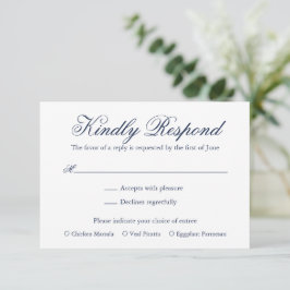 Tarjeta De Confirmación De Asistencia Boda formal elegante tradicional de la Marina Azul