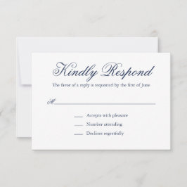 Tarjeta De Confirmación De Asistencia Boda formal elegante tradicional de la Marina Azul