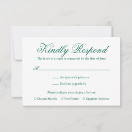 Tarjeta De Confirmación De Asistencia Boda formal elegante tradicional verde esmeralda