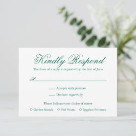 Tarjeta De Confirmación De Asistencia Boda formal elegante tradicional verde esmeralda