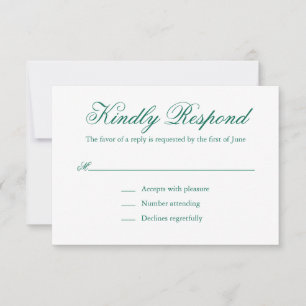 Tarjeta De Confirmación De Asistencia Boda formal elegante tradicional verde esmeralda