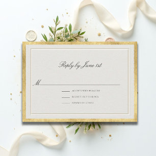 Tarjeta De Confirmación De Asistencia Boda Formal Moderna Clásica Elegante Dorada Ecru