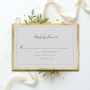 Tarjeta De Confirmación De Asistencia Boda Formal Moderna Clásica Elegante Marfil Dorado