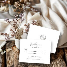 Tarjeta De Confirmación De Asistencia Boda Formal Monograma de Cresta Floral Negro/Blanc