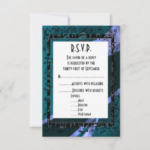 Tarjeta De Confirmación De Asistencia boda formal negro de damasco verde azulado R.S.V.P