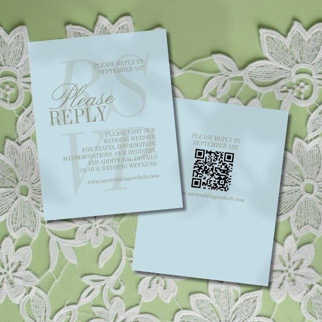 Tarjeta De Confirmación De Asistencia Boda Formal QR Azul Citricos Guión Moderno  (Invite guest to give their response for your big day with this Modern Script Citrus Blue Formal RSVP)