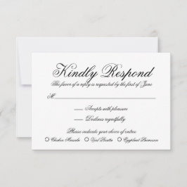 Tarjeta De Confirmación De Asistencia Boda formal simple y elegante en blanco y negro