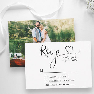 Tarjeta De Confirmación De Asistencia Boda Foto Corazón Caligrafía Moderna
