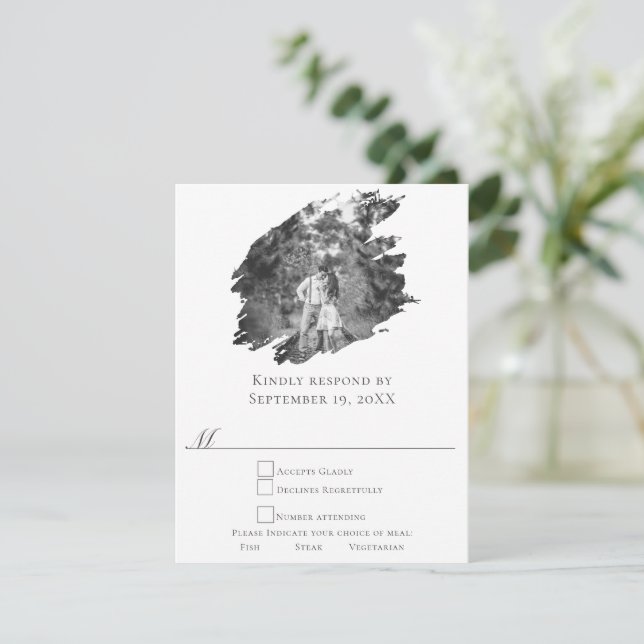 Tarjeta De Confirmación De Asistencia Boda fotográfico de pincel moderno | Blanca (Anverso de pie)