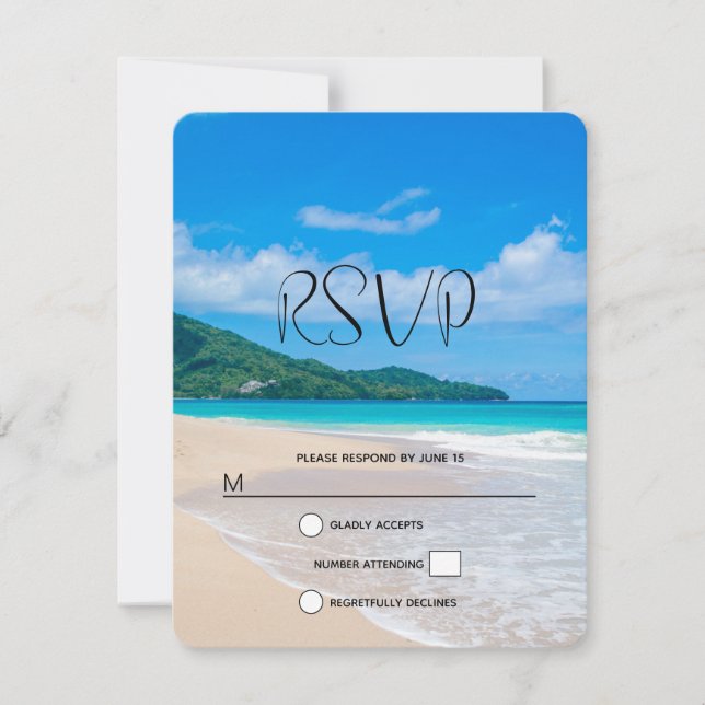 Tarjeta De Confirmación De Asistencia Boda fotográfico de playa panorámica de destino tr (Anverso)