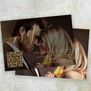 Tarjeta De Confirmación De Asistencia Boda fotográfico elegante de código QR