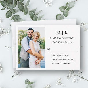 Tarjeta De Confirmación De Asistencia Boda fotográfico Minimalista moderno en monograma