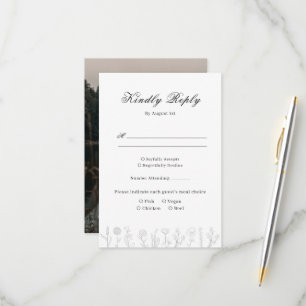 Tarjeta De Confirmación De Asistencia Boda fotográfico simple de flor dibujado a mano