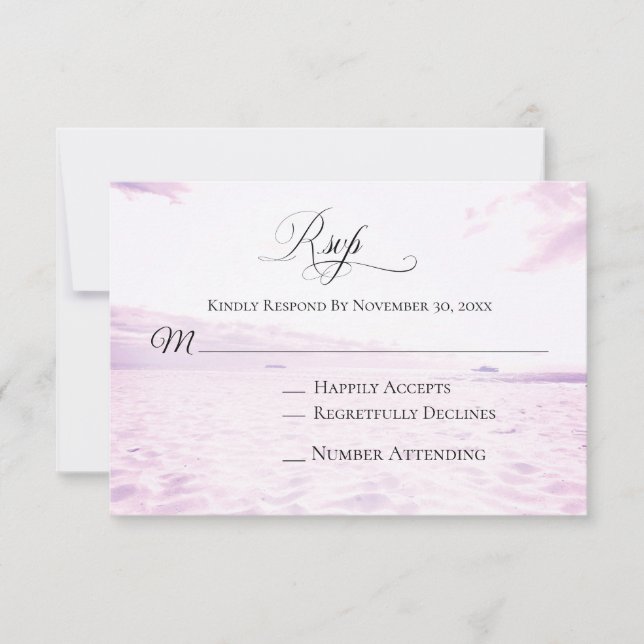Tarjeta De Confirmación De Asistencia *~* Boda fotográfico Soft Beach Sea Sand Sky (Anverso)