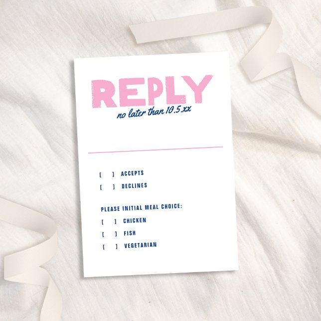 Tarjeta De Confirmación De Asistencia Boda Funky Colorful Blue Pink de tipo moderno y ne (Subido por el creador)