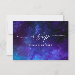 Tarjeta De Confirmación De Asistencia Boda Galaxia Púrpura | Noche Estrellada Celestial