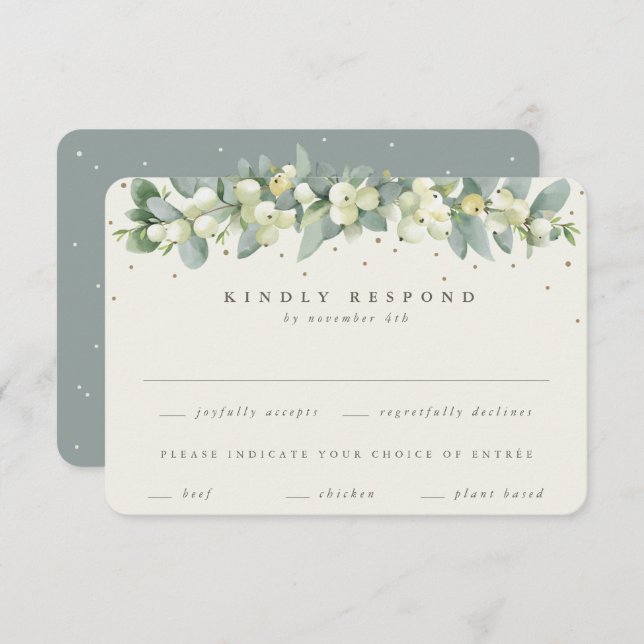 Tarjeta De Confirmación De Asistencia Boda Garland Green/Cream Snowberry+Eucalyptus Garl (Anverso / Reverso)