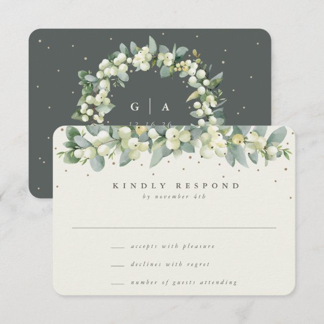 Tarjeta De Confirmación De Asistencia Boda Garland Green/Cream Snowberry+Eucalyptus Garl (Anverso / Reverso)