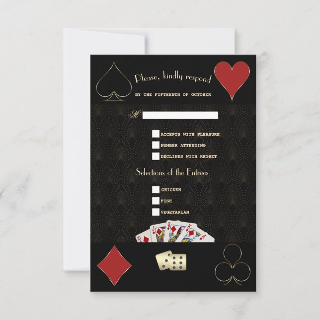 Tarjeta De Confirmación De Asistencia Boda Gatsby Casino Vegas Poker de lujo (Anverso)